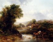 An Extensive River Landscape With A Drover In A Cart With His Cattle - 费德里科·沃特兹·沃茨